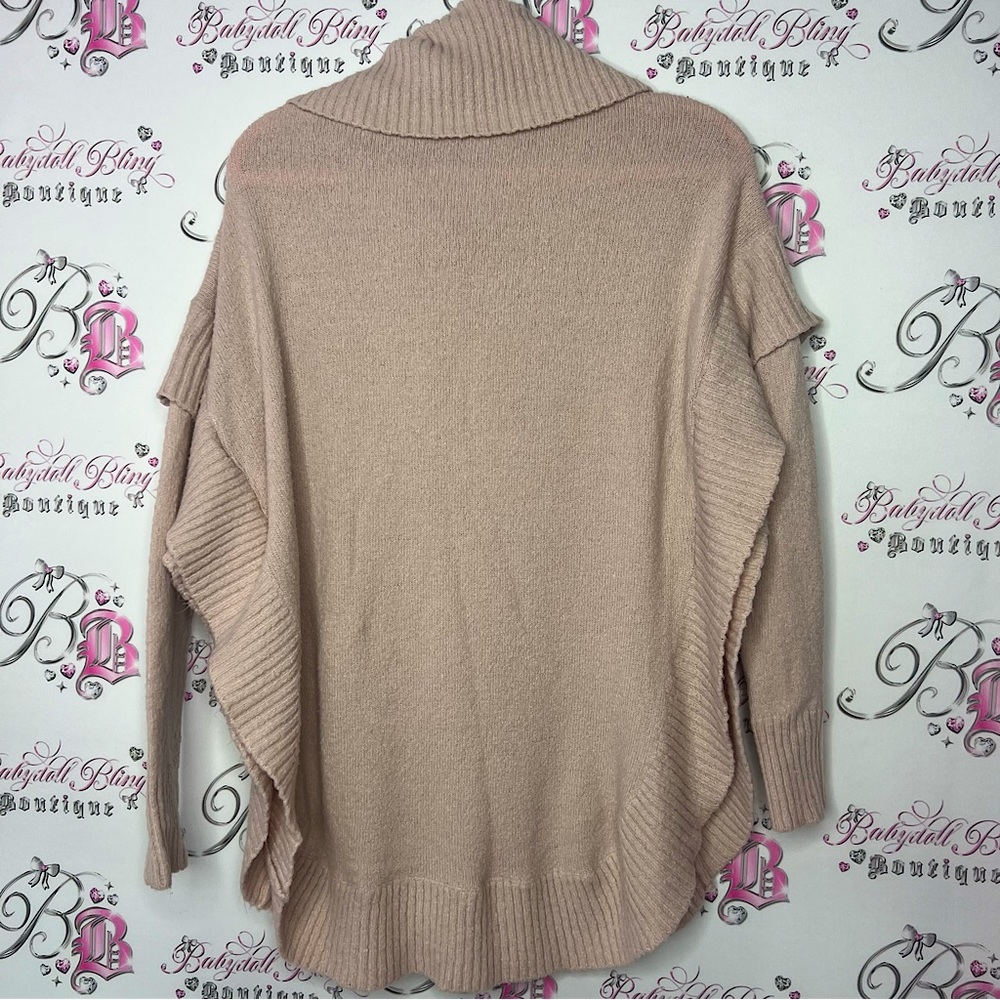 Beacan cove sweater turtleneck light pink blush pink knitted frill ruffle sides